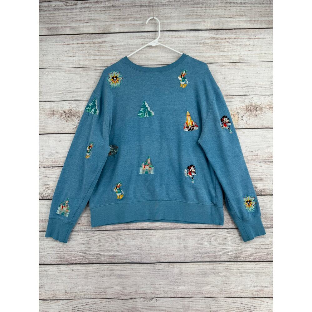 Disney Embroidered Disneyland Character Crewneck Sweatshirt Womens Medium Blue‎